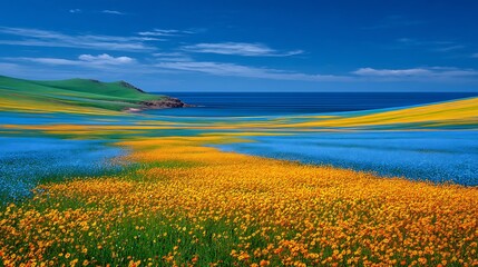 Vibrant Coastal Wildflower Meadow with Spring Bloom.