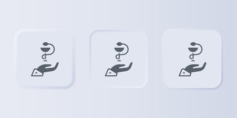 Grey Caduceus snake medical symbol icon isolated on grey background. Medicine and health care. Emblem for drugstore or medicine, pharmacy. Set icons in square buttons. Vector