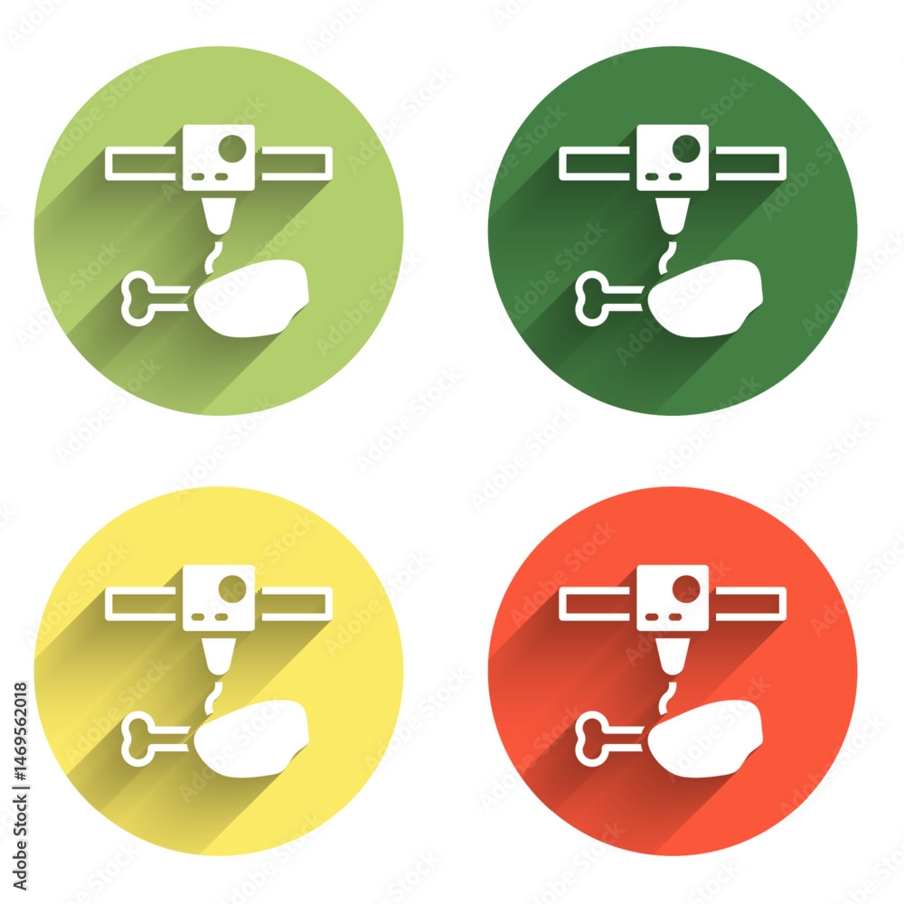 Poster set 3d printer chicken leg icon isolated with long shadow background. 3d printing. color circle butt