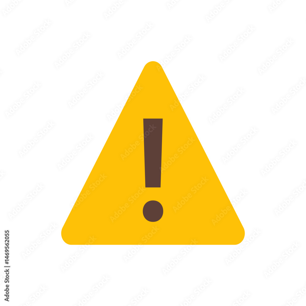 Poster a yellow triangular warning sign with rounded corners displaying a dark brown exclamation mark insid
