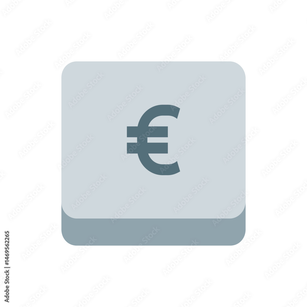 Aufkleber illustration of a gray euro symbol on a rounded square button with a subtle shadow effect present he