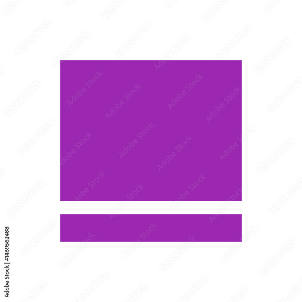 Poster a purple exclamation mark symbol on a white background with a vertical line and a square at the bott
