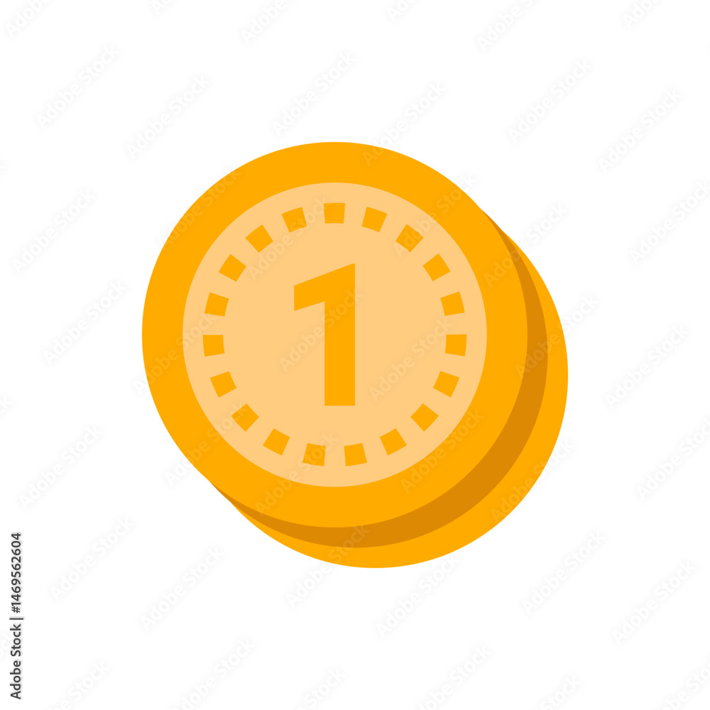 Poster a golden coin with the number one and a dotted circle border stacked on top of other coins design