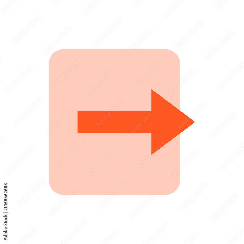 Poster orange arrow pointing right on a rounded rectangle with a peach color background in a simple graphic