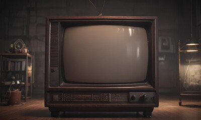 Glowing CRT screen displays static  Antique TV set with visible cathode ray tube , electronics, classic technology, artifact
