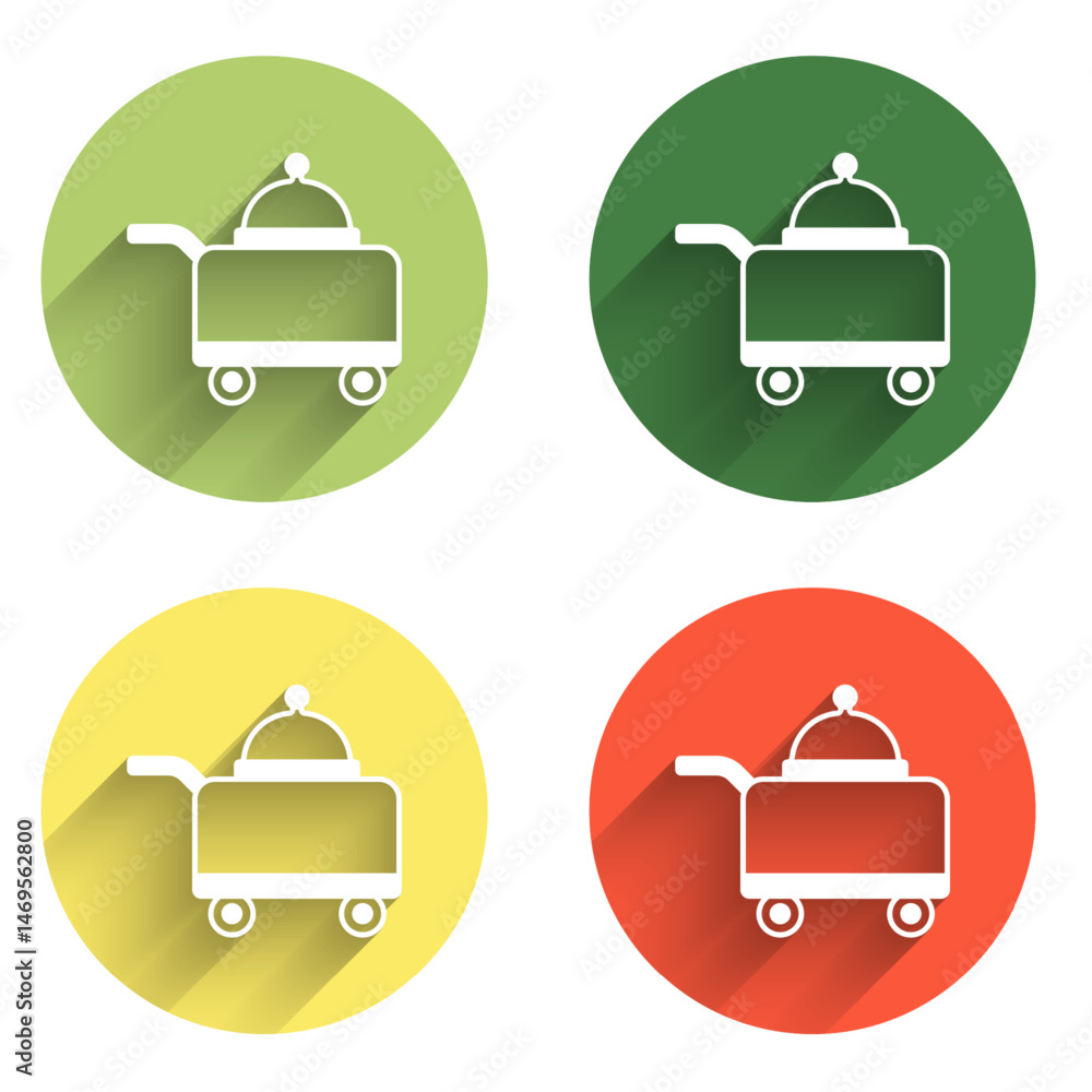 Poster set covered with a tray of food icon isolated with long shadow background. tray and lid sign. restau