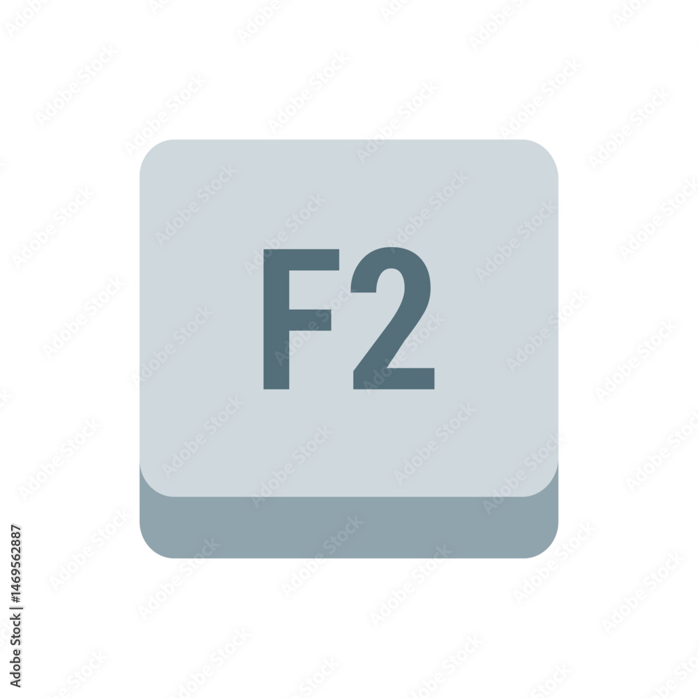 Poster illustration of a gray rounded square button with the text f two in a dark gray color on a white bac