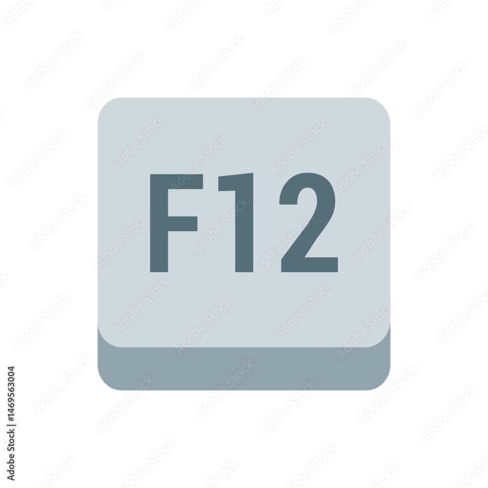 Poster illustration of a gray f12 function key with rounded corners on a computer keyboard for user interfa