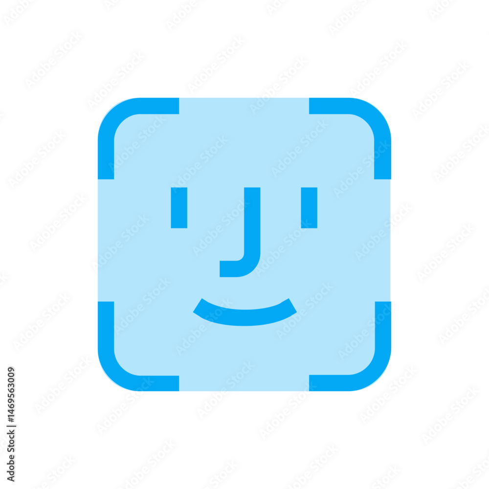 Poster a light blue square containing a simple face outline with rounded corners and a scanning frame desig