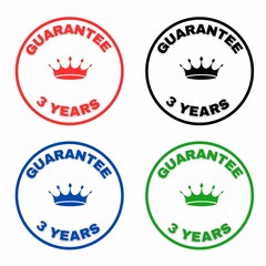 Set of guarantee 3 years stamp, design, logo, label, tag, icon for advertising, marketing and promotion 