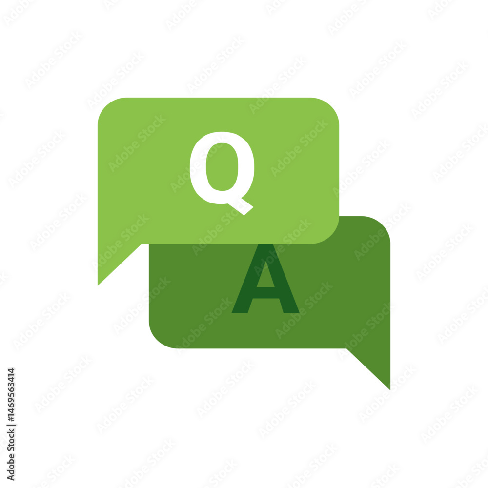 Aufkleber two green speech bubbles with a white q in the top one and a green a in the bottom one overlapping e