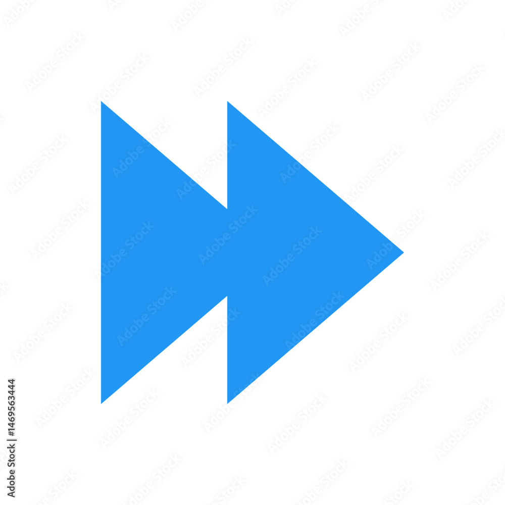 Poster a forward icon featuring two blue triangles pointing to the right on a plain white background image 