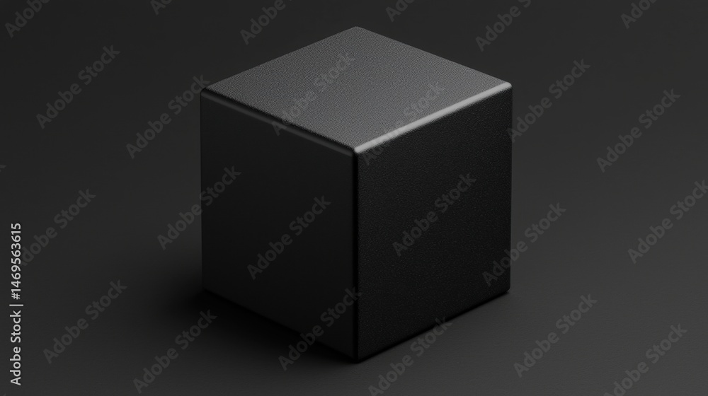 Poster a 3d rendering of a black cube with a textured surface.