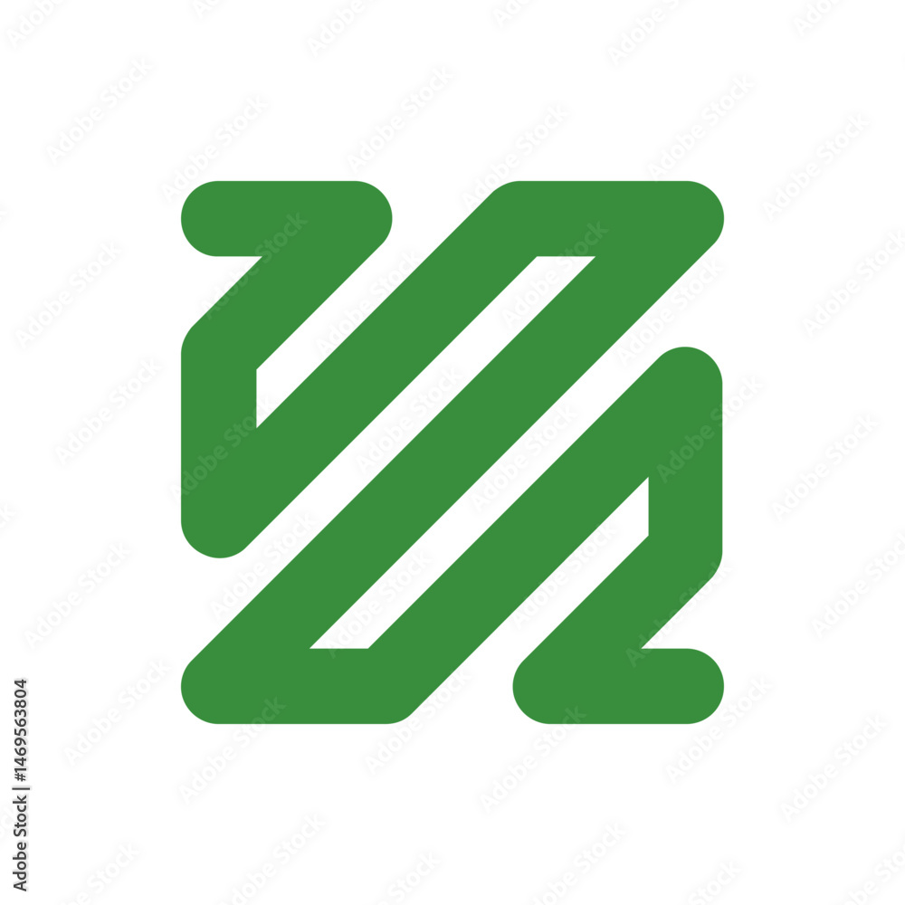 Poster abstract green geometric shape with rounded corners on a white background forming a zigzag pattern d