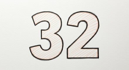 Fototapeta premium Number Thirty-Two in Hand-Drawn Style