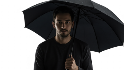 Man holding umbrella dark portrait