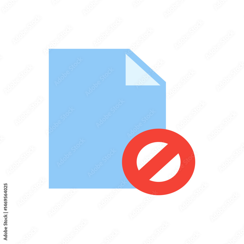 Poster blue document with a folded corner and a red circle with a line through it indicating prohibition or