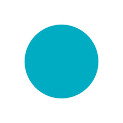 A simple graphic featuring a solid turquoise circle centered on a white background with even lighting effect