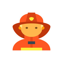 Illustration of a firefighter with an orange helmet and uniform against a white background design element