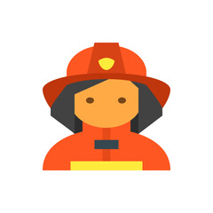 Illustration of a female firefighter with an orange helmet and uniform in a minimalist style design art