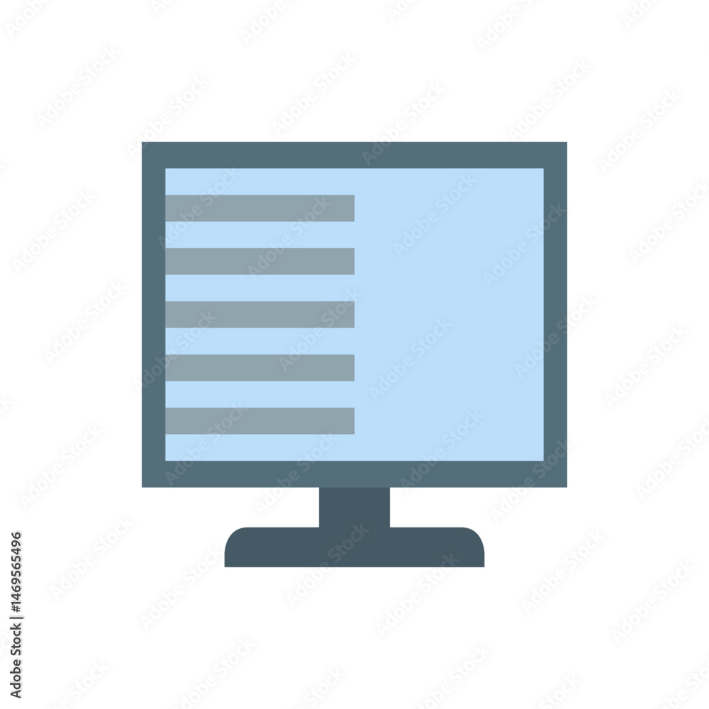 Aufkleber illustration of a computer monitor with a blue screen and gray horizontal lines on the left side of 