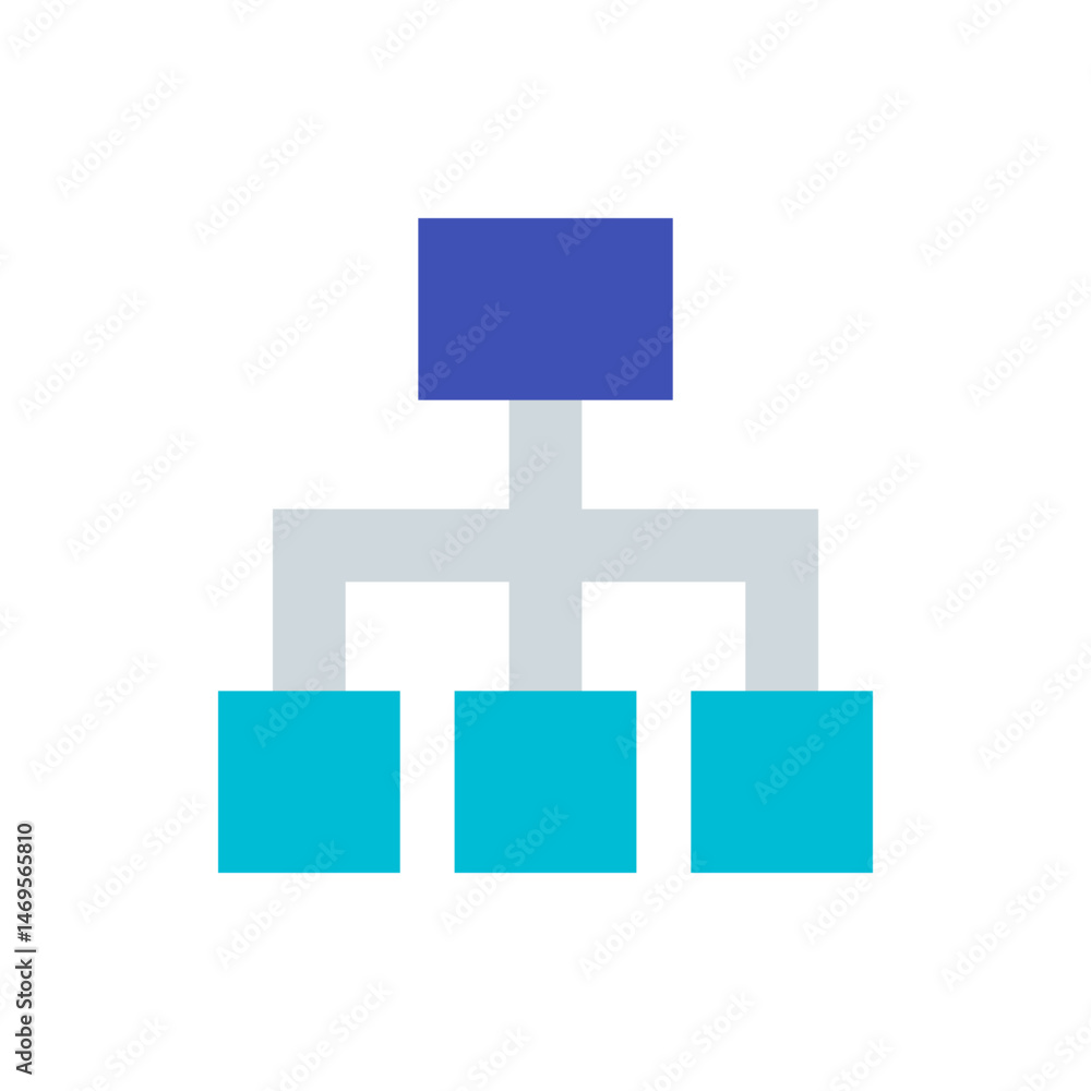 Poster a simple organization chart with a blue rectangle on top and three cyan rectangles on the bottom lev
