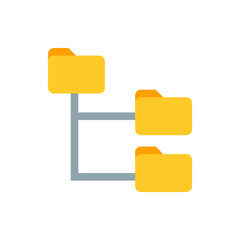 Illustration of a hierarchical structure with three yellow folders connected by gray lines on white background