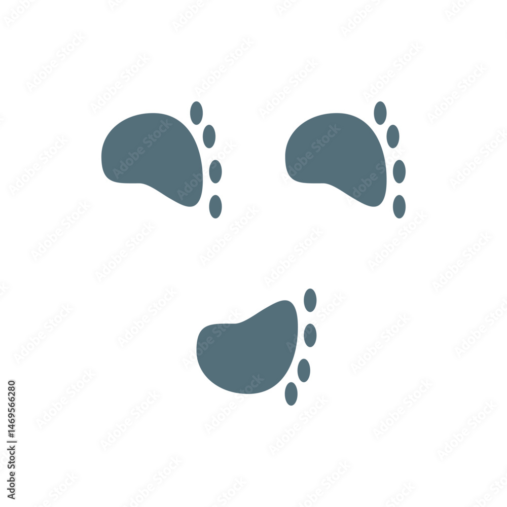 Poster three footprint icons arranged in a triangular pattern on a white background, simple and minimalist 
