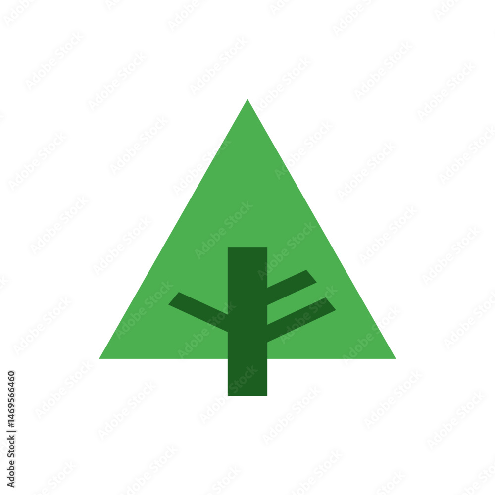 Poster a simple geometric tree with a green triangular crown and a brown trunk with two branches design ele