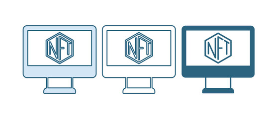Blue Monitor with art store app icon isolated on white background. Technology of selling NFT tokens for cryptocurrency. Non fungible token concept. Vector