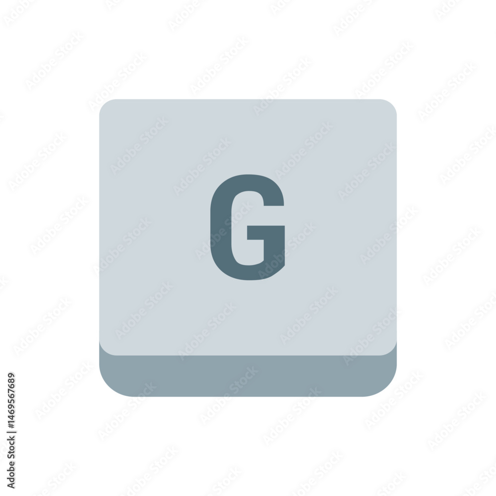 Poster illustration of a gray keyboard button with rounded corners displaying the letter g in a dark gray f