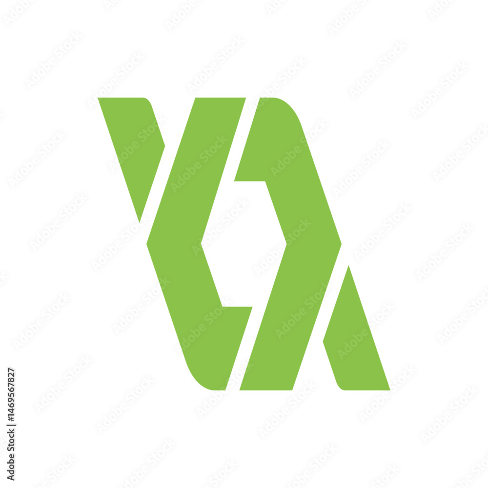 Poster abstract green geometric logo with angular shapes and a central hexagonal negative space design elem