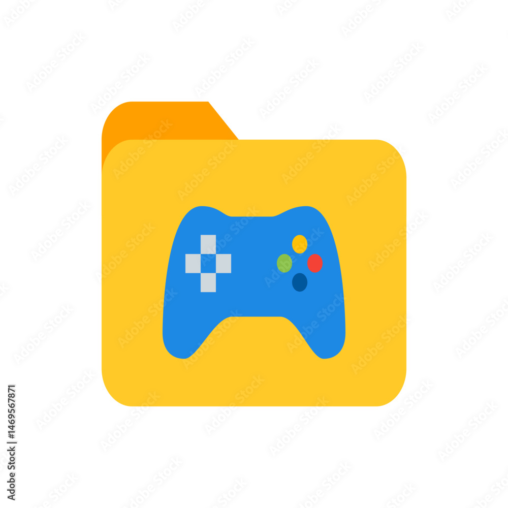 Poster yellow folder icon with a blue game controller on it indicating a folder full of video games files