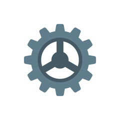 Illustration of a single gray gear with rounded teeth and a three spoke center on a white background.