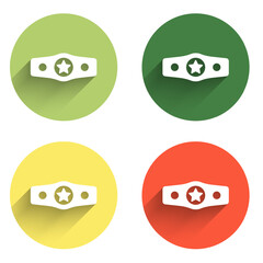 Set Boxing belt icon isolated with long shadow background. Belt boxing sport championship winner fight award. Color circle button. Vector