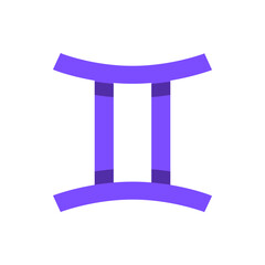 Illustration of a gemini zodiac sign featuring two purple pillars connected by curved lines above and below