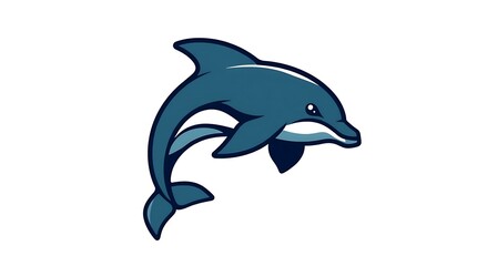 Fototapeta premium A moody, modern flat design Dolphin vector pop art logo in strong style. Stylized design on white background using simple, two-dimensional shapes with low contrast