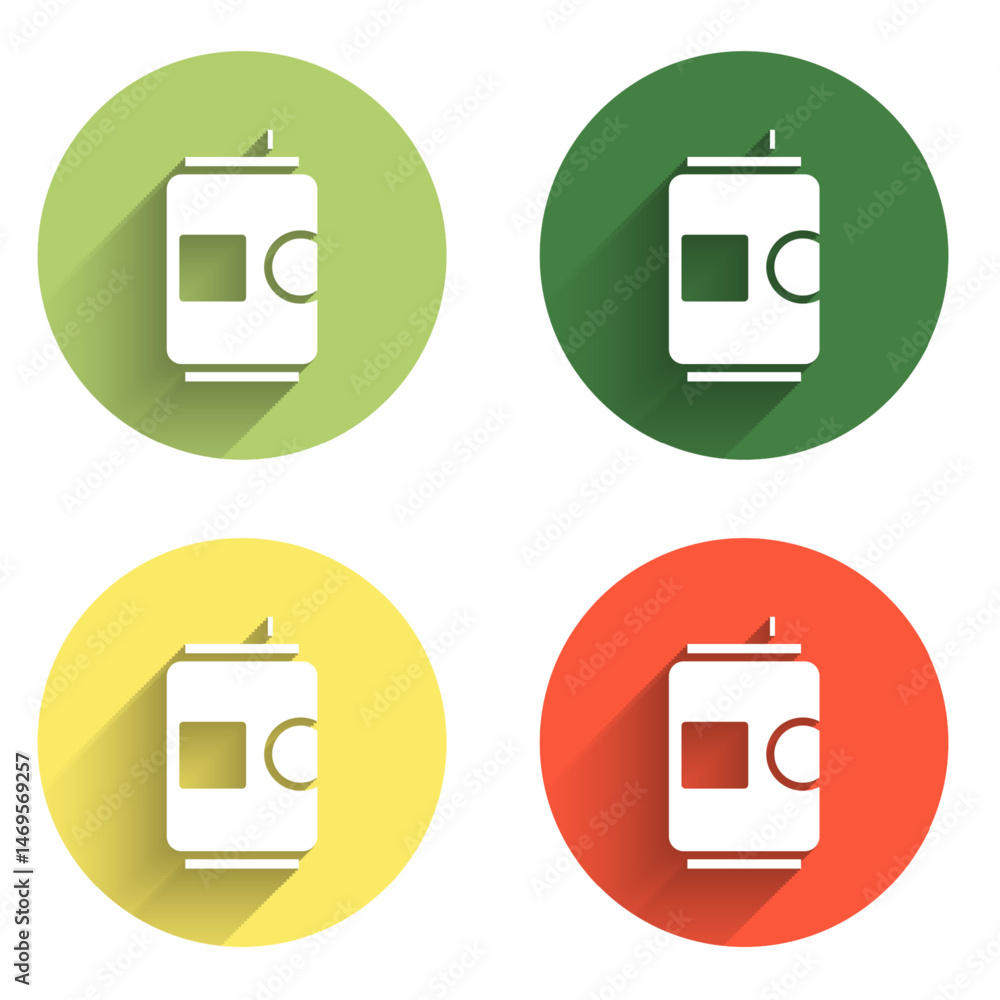 Poster set beer can icon isolated with long shadow background. color circle button. vector