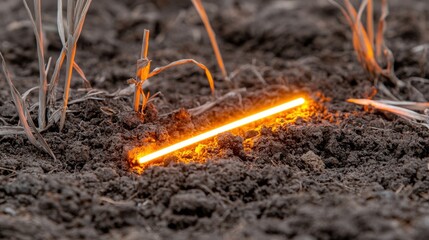 A glowing orange line in the dirt.