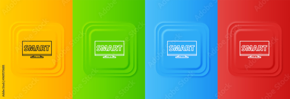 Aufkleber white screen tv with smart video technology icon isolated on colorful background. set icons in squar