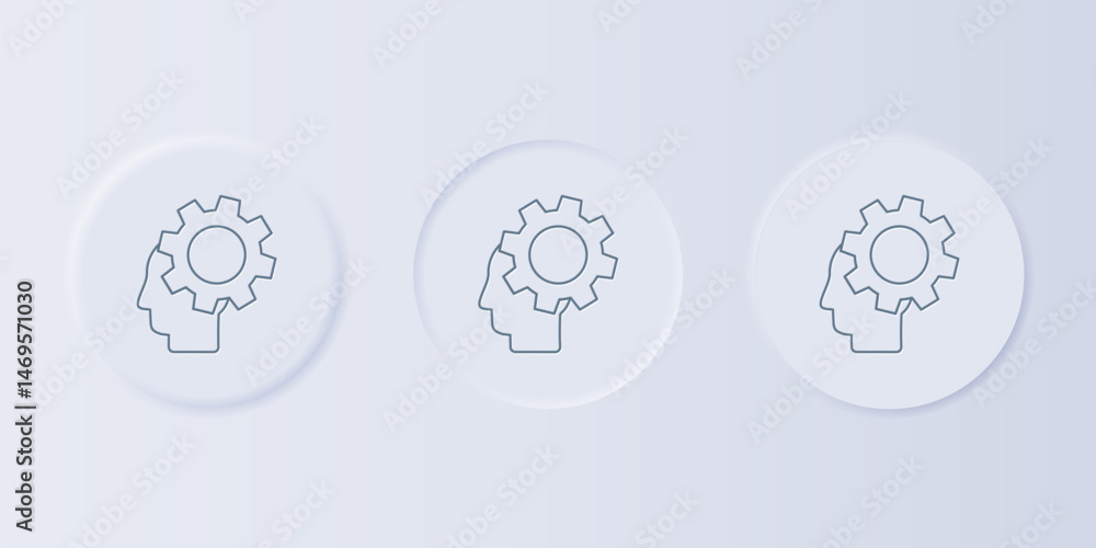 Poster grey human head with gear inside icon isolated on grey background. artificial intelligence. thinking