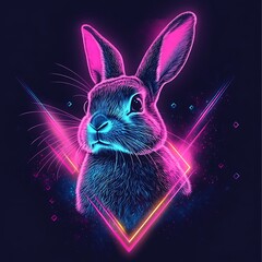 Neon rabbit portrait. Futuristic vector background. Decorative art for posters and ads