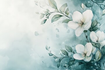Delicate floral design in soft teal and white tones.