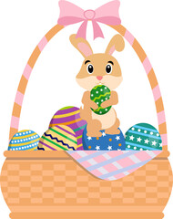 Easter Eggs and Bunny in Basket