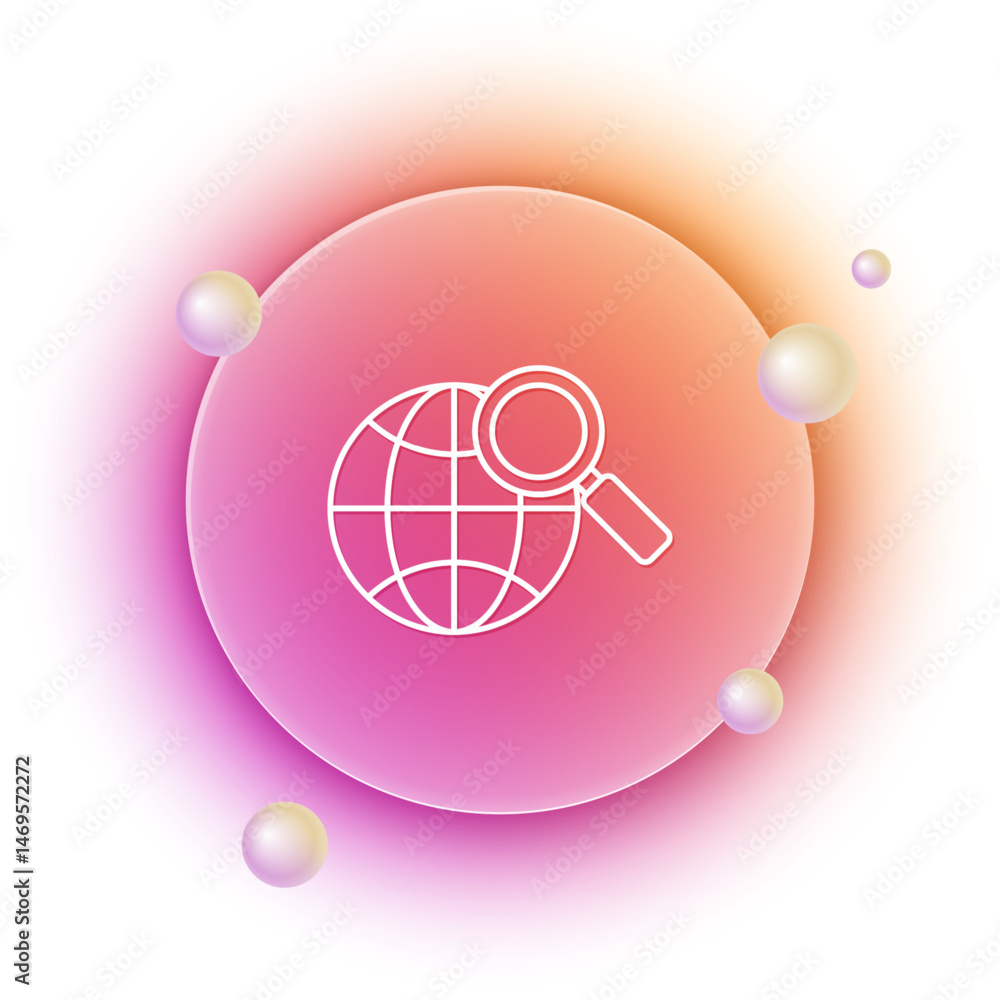 Poster white magnifying glass with globe icon isolated on white background. analyzing the world. global sea