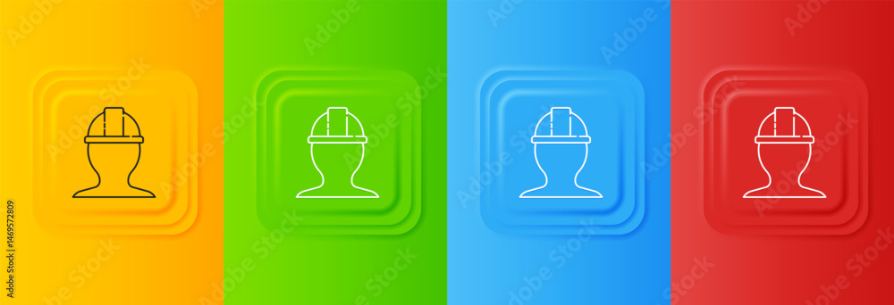 Aufkleber white worker safety helmet icon isolated on colorful background. set icons in square buttons. vector