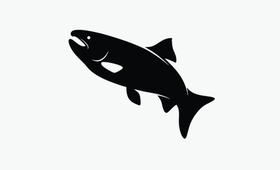 salmon trout silhouette, freshwater fish vector, bold fish outline, aquatic species shape, black white trout, clean fish profile, side view illustration