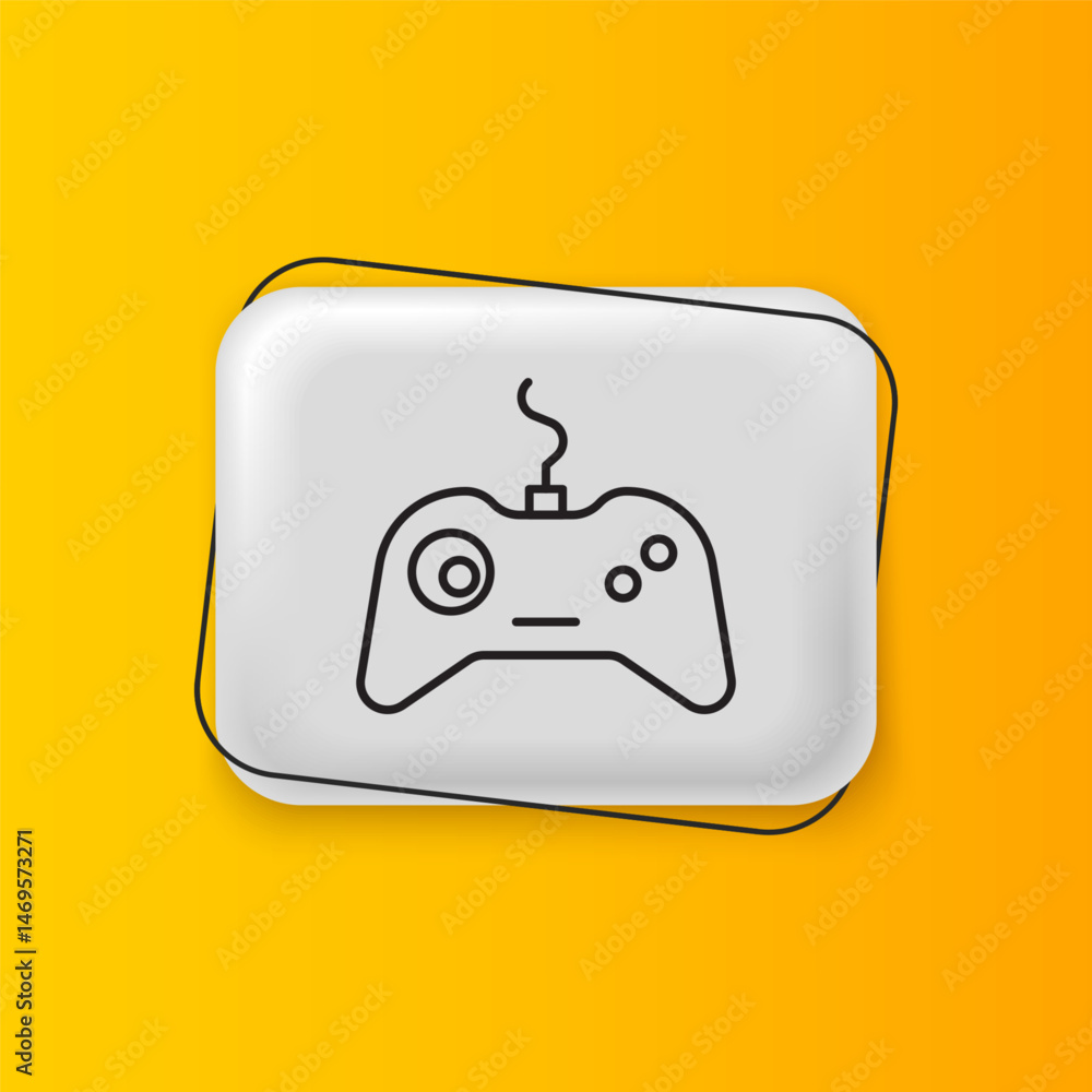 Poster black gamepad icon isolated on yellow background. game controller. silver rectangle button. vector
