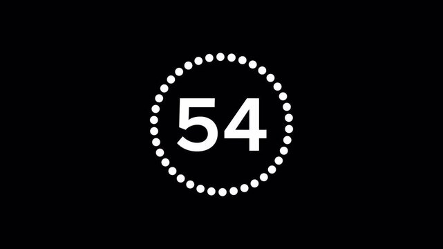 One minute countdown timer animation from 60 to 0 on a transparent background, 60 seconds countdown timer with alpha channel, 1 minute circle countdown.