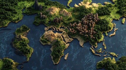 Digital pixel map showing national borders and detailed city locations